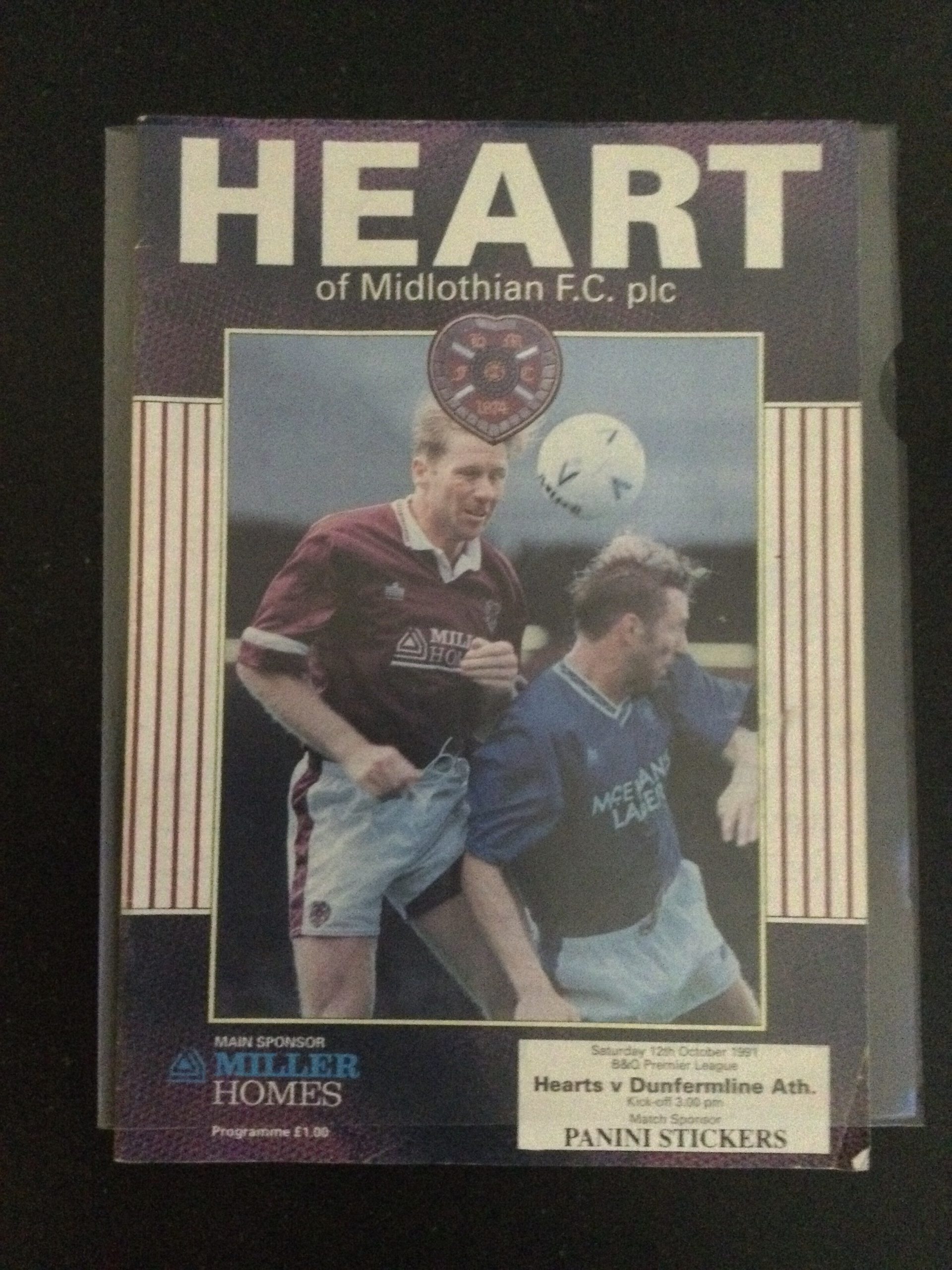 Heart of Midlothian v Dunfermline Athletic Matchday Programme 1991