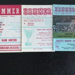 West Ham United v Ararat, Castilla & Dinamo Tbilisi European Match Day Programmes 1975, 80 & 81