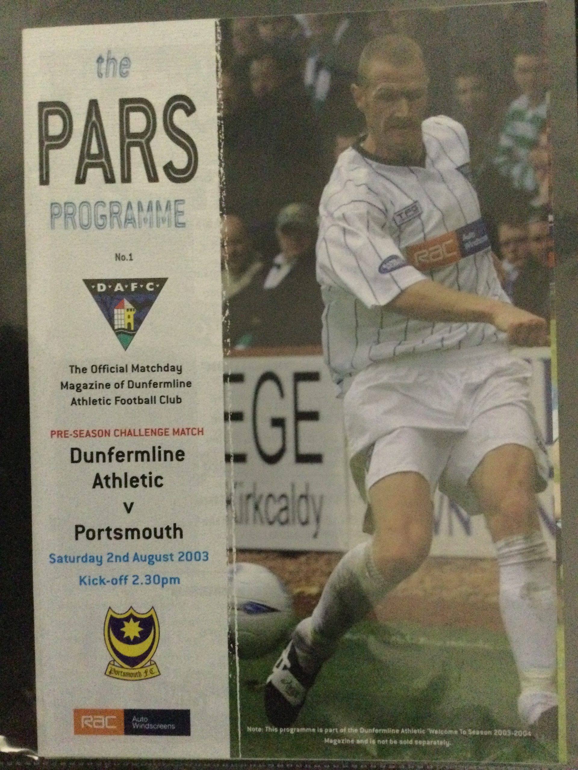 Dunfermline Athletic v Portsmouth Friendly Match Day Programme 2003