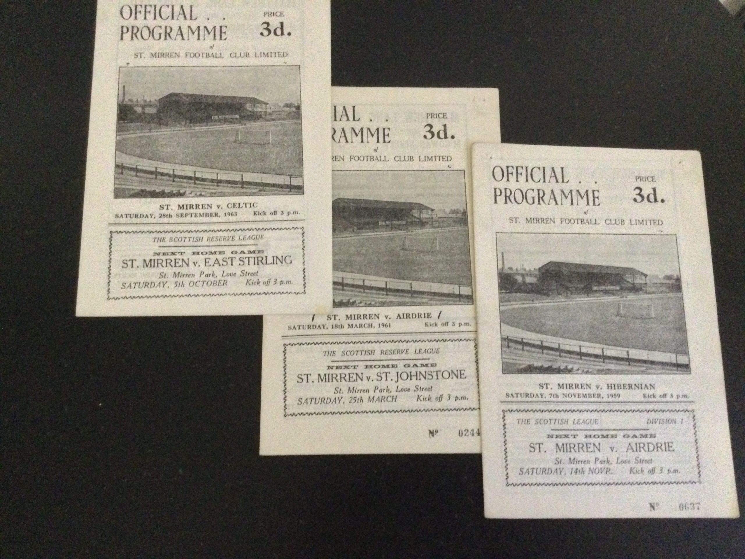 St Mirren v Hibernian, Airdrie, Celtic Matchday Programmes 1959, 1961 and 1963