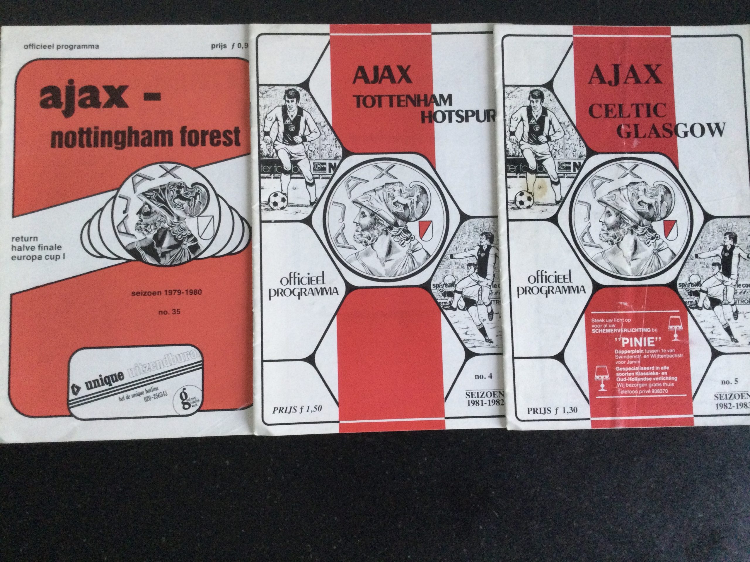 Ajax v Nottingham Forest, Tottenham Hotspur and Celtic European Match Day Programmes 1980, 81 & 82