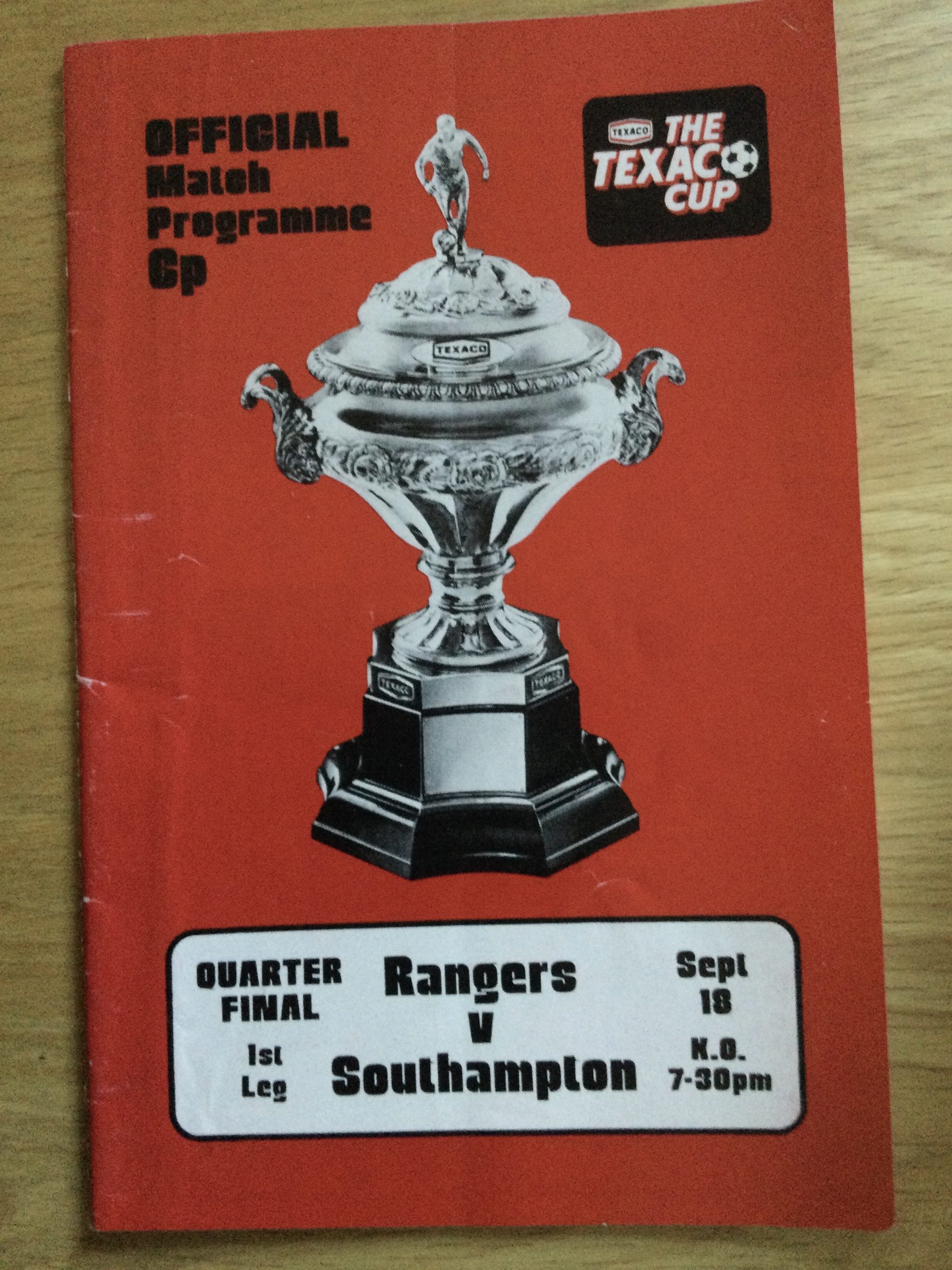 Rangers v Southampton The Texaco Cup Match Day Programme 1974
