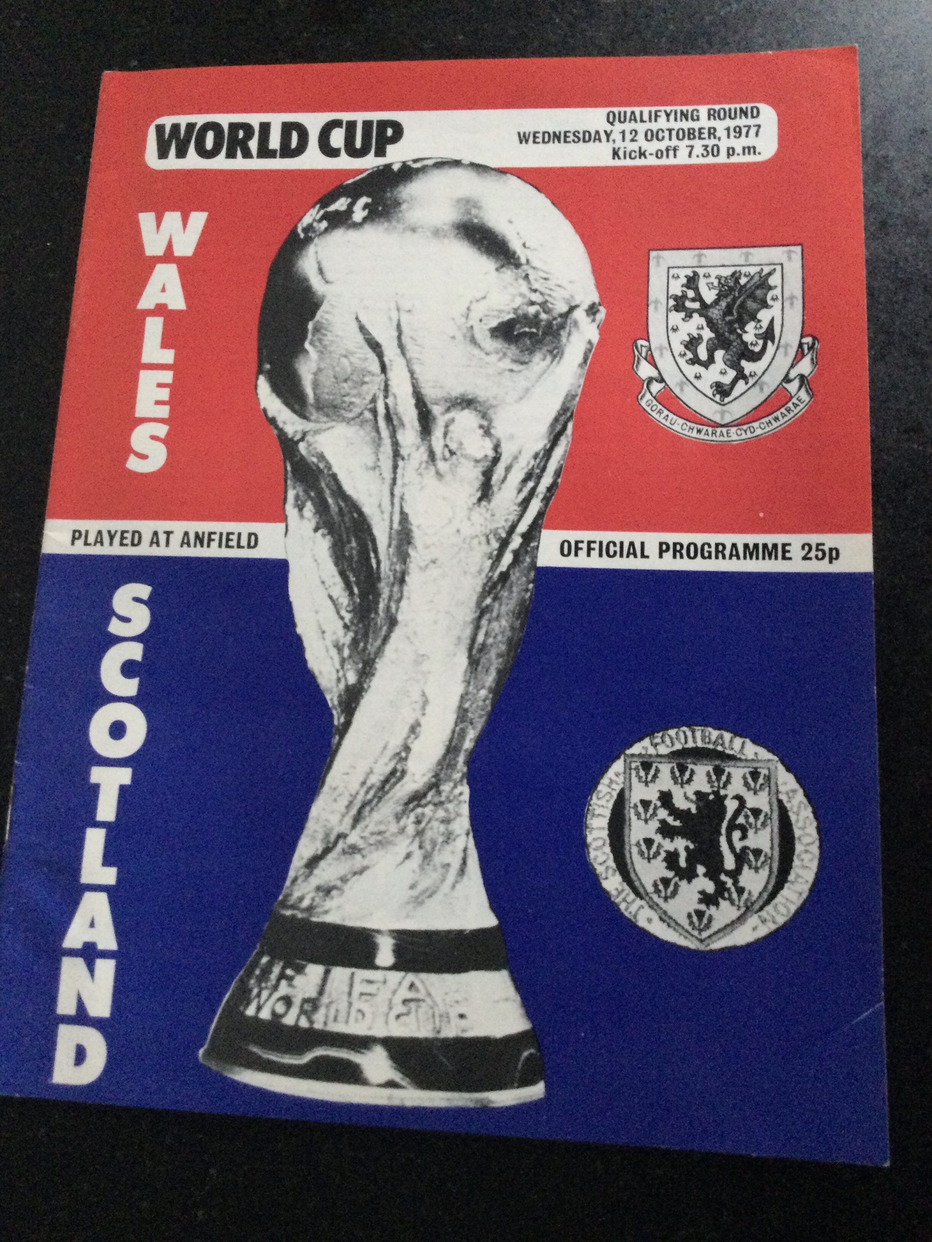 Wales v Scotland World Cup Qualifier Match Day Programme Played at Anfield 1977