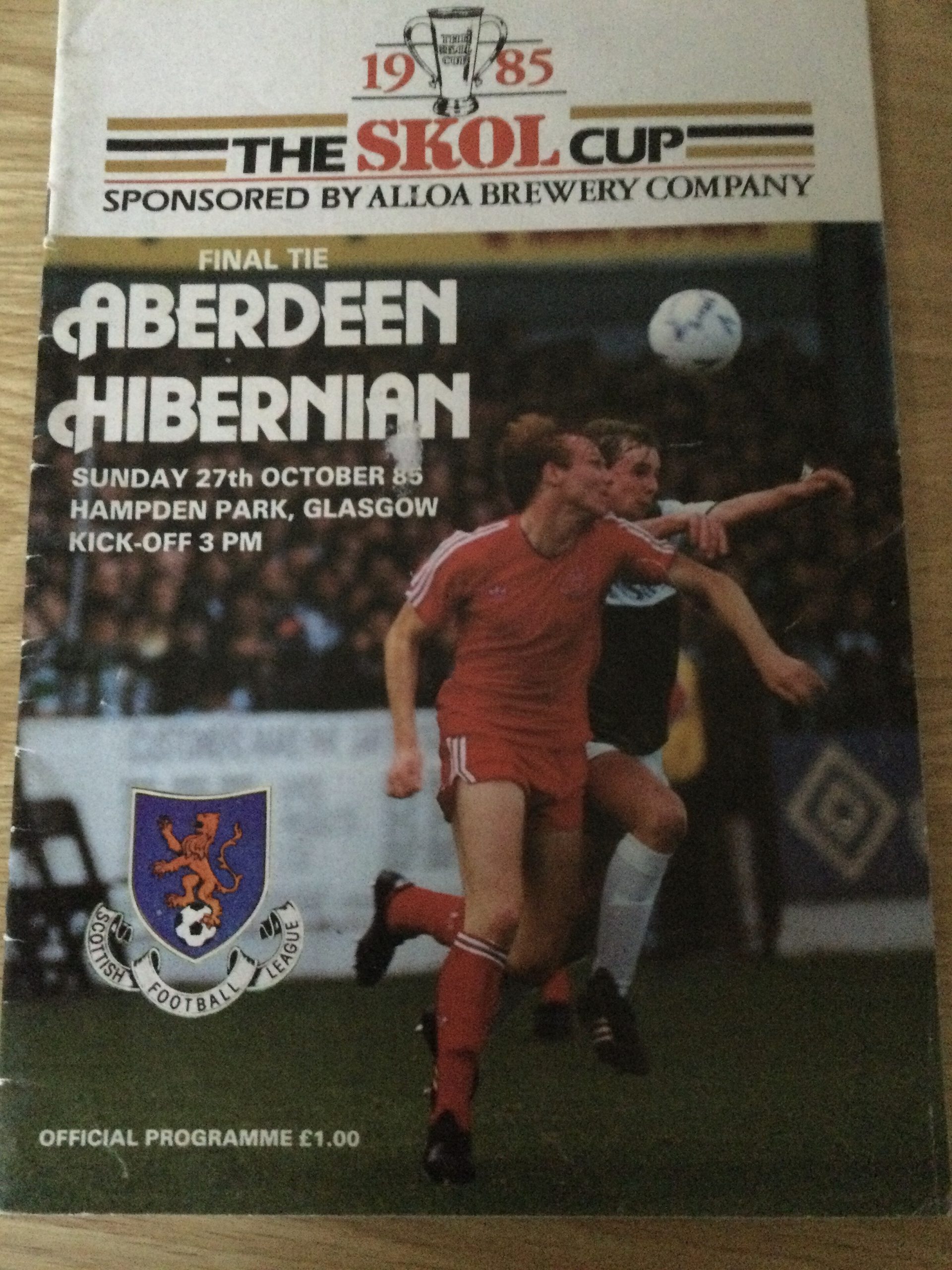Aberdeen v Hibernian League Cup Final Match Day Programme 1985