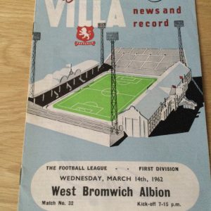 Aston Villa v West Bromwich Albion League Matchday Programme 1962