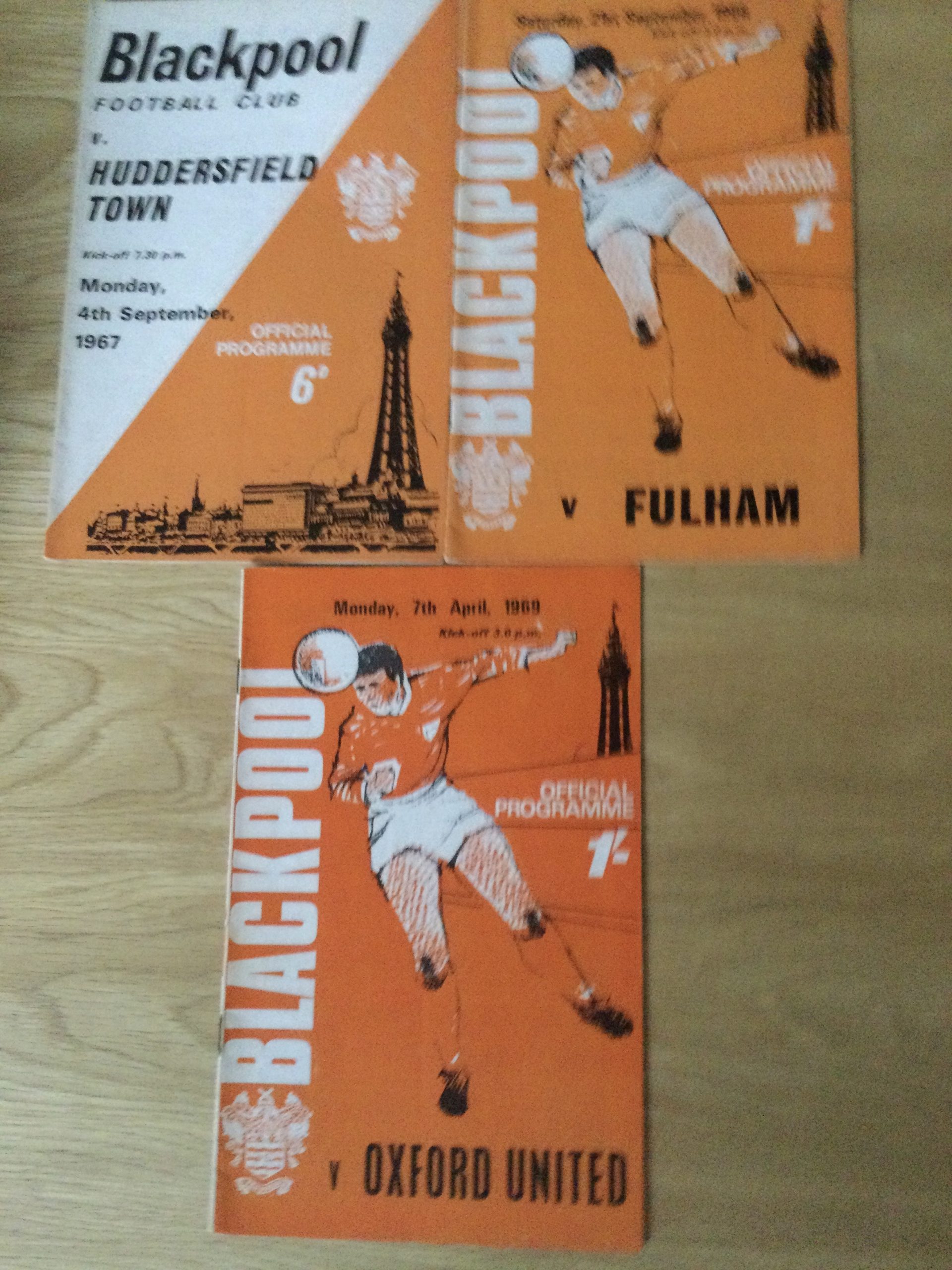 Blackpool v Huddersfield Town,Fulham and Oxford United League Matchday Programmes 1967,68 & 69