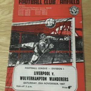 Liverpool v Wolverhampton Wanderers League Matchday Programme 1967