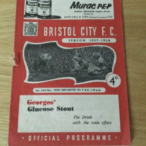 Bristol City v West Ham United League Matchday Programme 1957