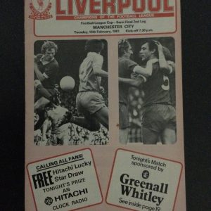 Liverpool v Manchester City League Cup Semi Final 1st & 2nd Leg Matchday Programmes 1981
