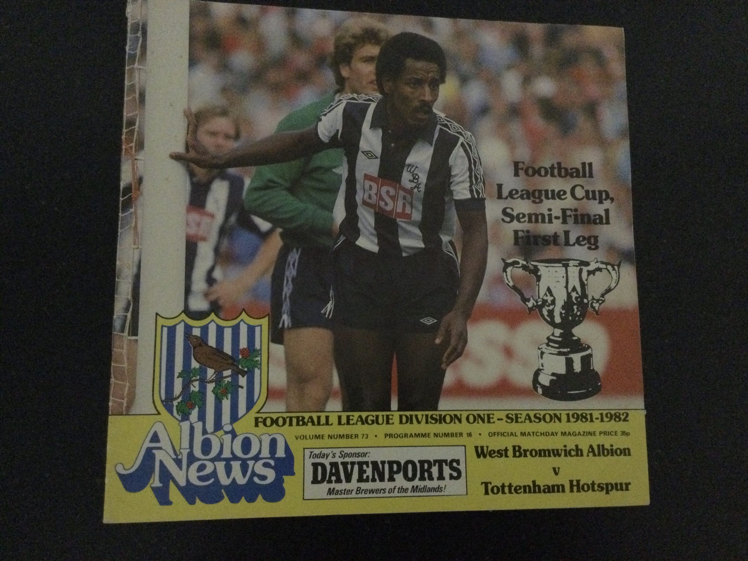 West Bromwich Albion v Tottenham Hotspur League Cup Semi Final Matchday Programme 1982