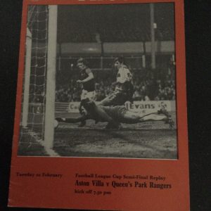 Aston Villa v Queens Park Rangers League Cup Semi Final Replay Matchday Programme 1977