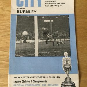Manchester City v Burnley League Matchday Programme 1968