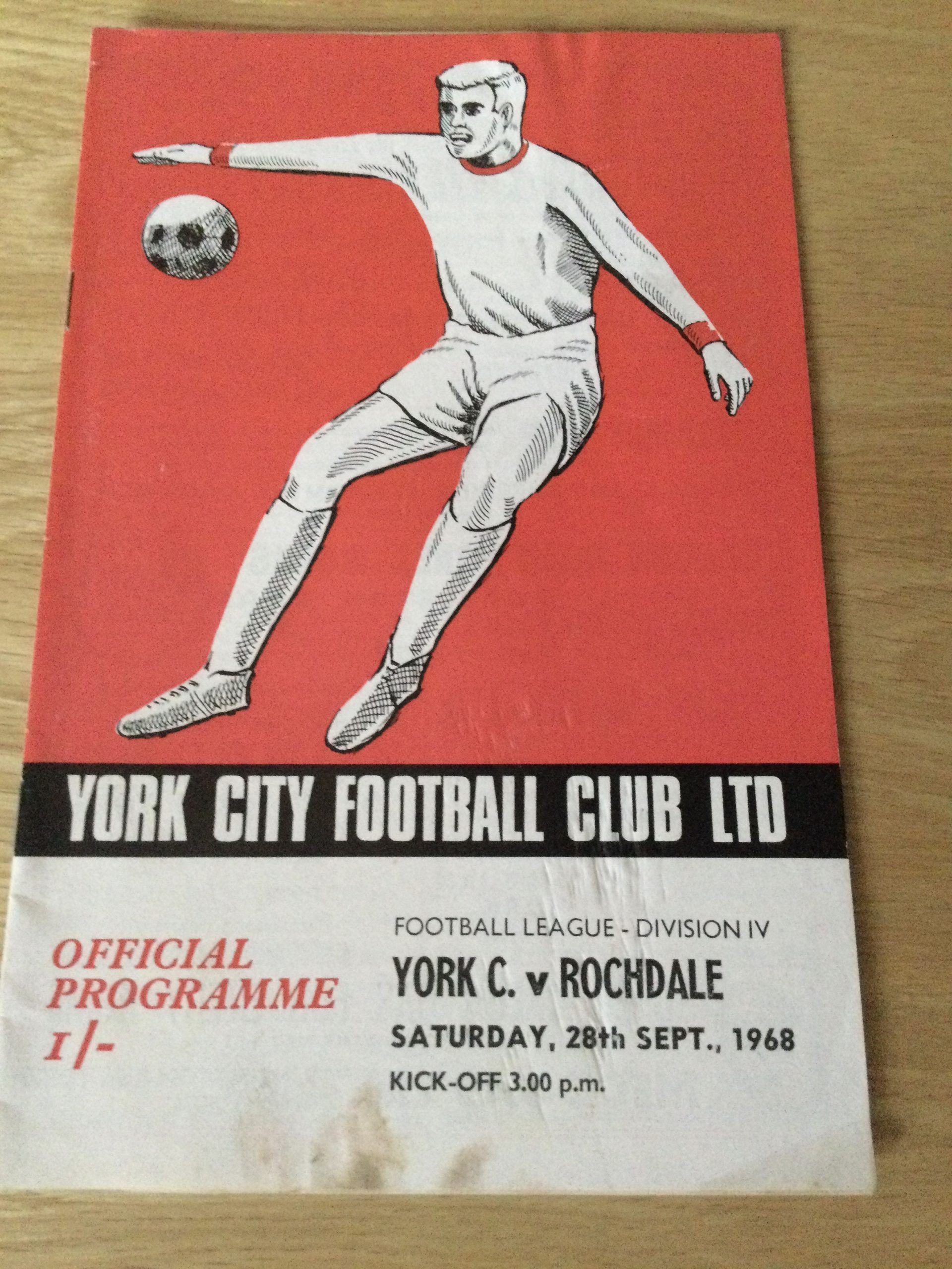 York City v Rochdale League Matchday Programme 1968