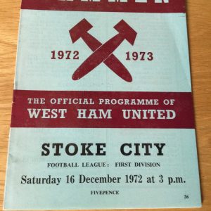 West Ham United v Stoke City League Matchday Programmes 1972,1975 & 1978