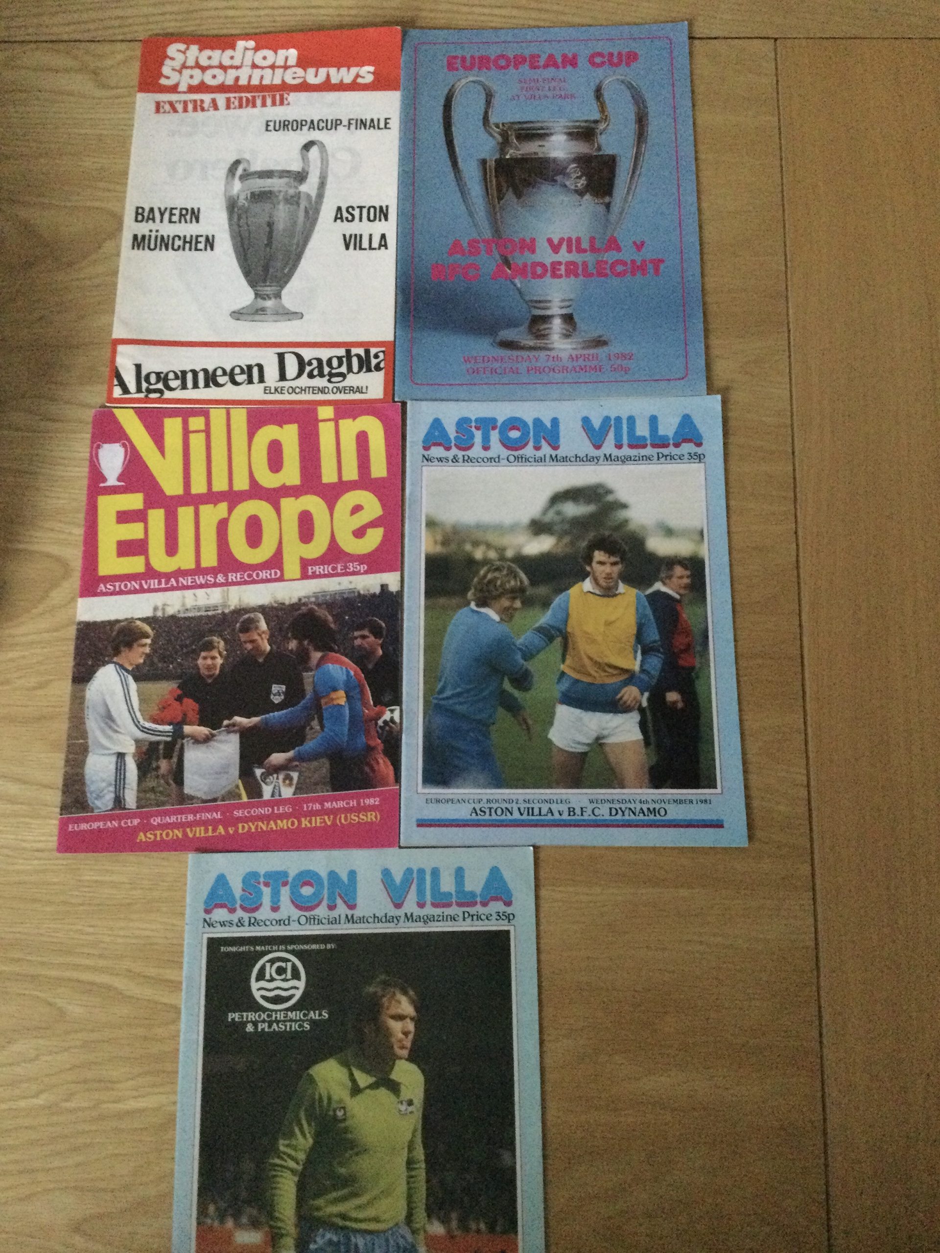 Bayern Munich v Aston Villa European Cup Final Stadium Programme c/w All Home Matchday Programmes 1981/1982