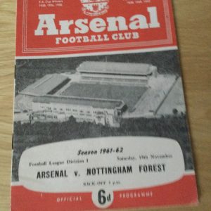 Arsenal v Nottingham Forest League Matchday Programme 1961