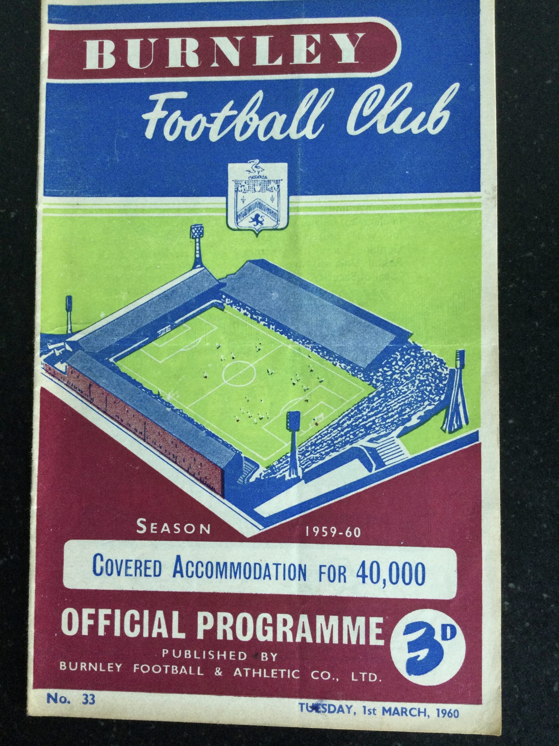 Burnley v Tottenham Hotspur League Matchday Programme 1960