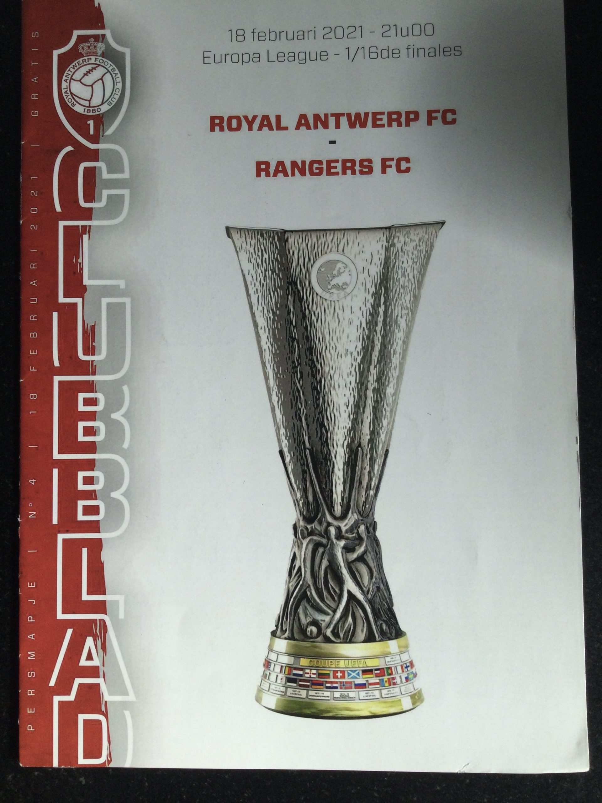 Royal Antwerp v Rangers Europa League Matchday Programme 2021