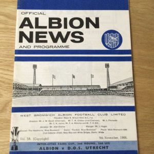 West Bromwich Albion v D.O.S. Utrecht Fairs Cup Matchday Programme 1966
