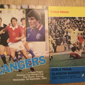 Dukla Prague v Rangers E.C.W.C Home & Away Matchday Programme 1981
