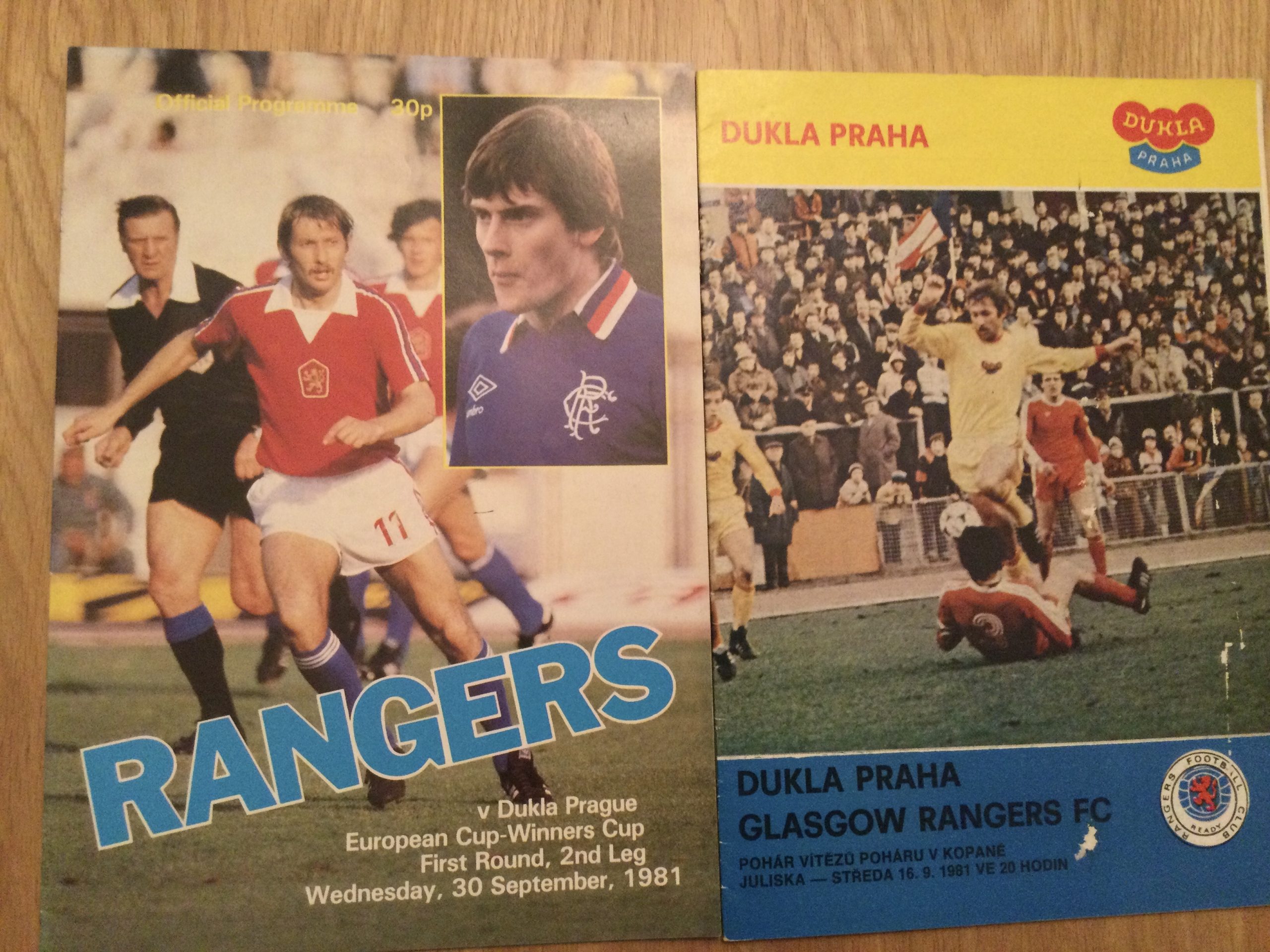 Dukla Prague v Rangers E.C.W.C Home & Away Matchday Programme 1981