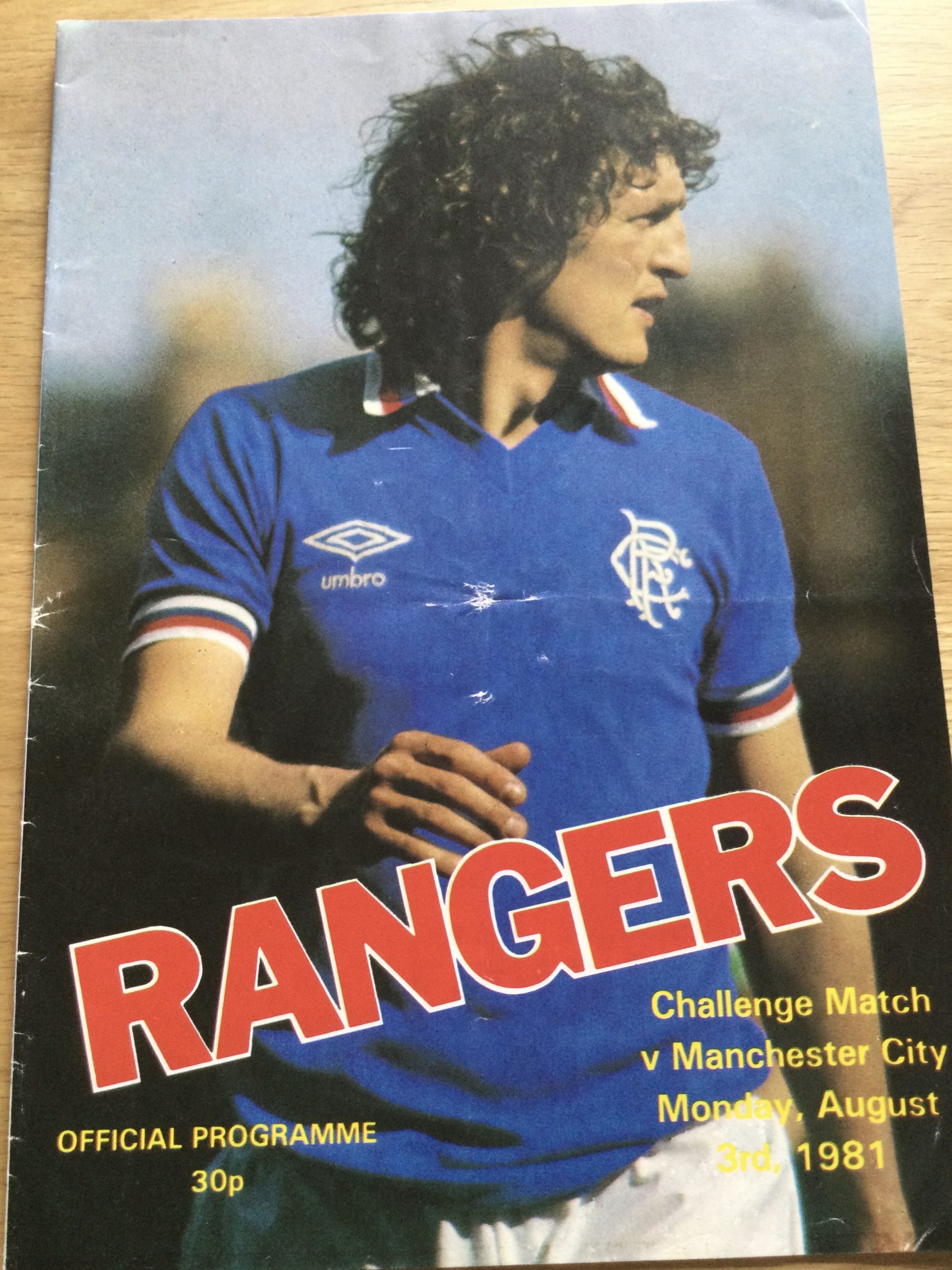 Rangers v Manchester City Challenge Match, Matchday Programme 1981