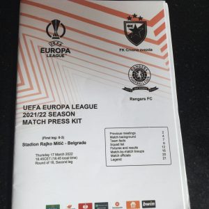 FK Crvena Zvezda v Rangers Europa League (Press Copy) Matchday Programme 2022