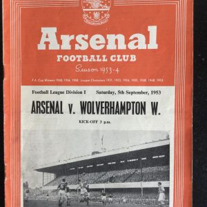 Arsenal v Wolverhampton Wanderers League Matchday Programme 1953