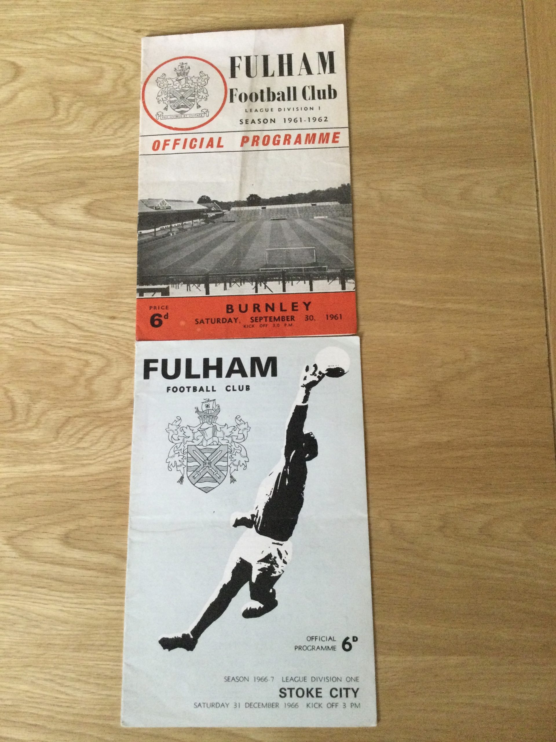 Fulham v Burnley & Stoke City League Matchday Programmes 1961 & 1966