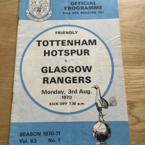 Tottenham Hotspur v Rangers Friendly Matchday Programme 1970