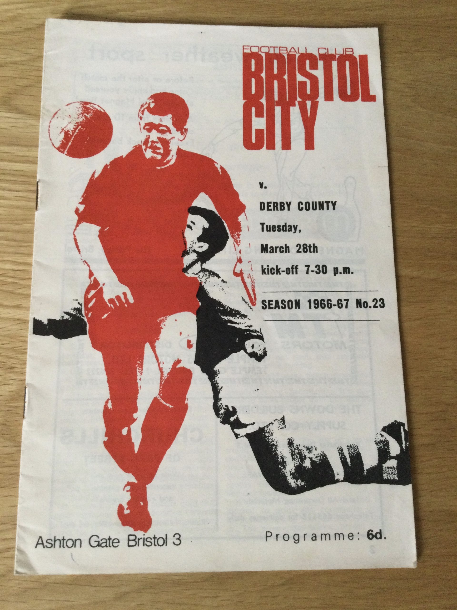 Bristol City v Derby County League Matchday Programme 1967