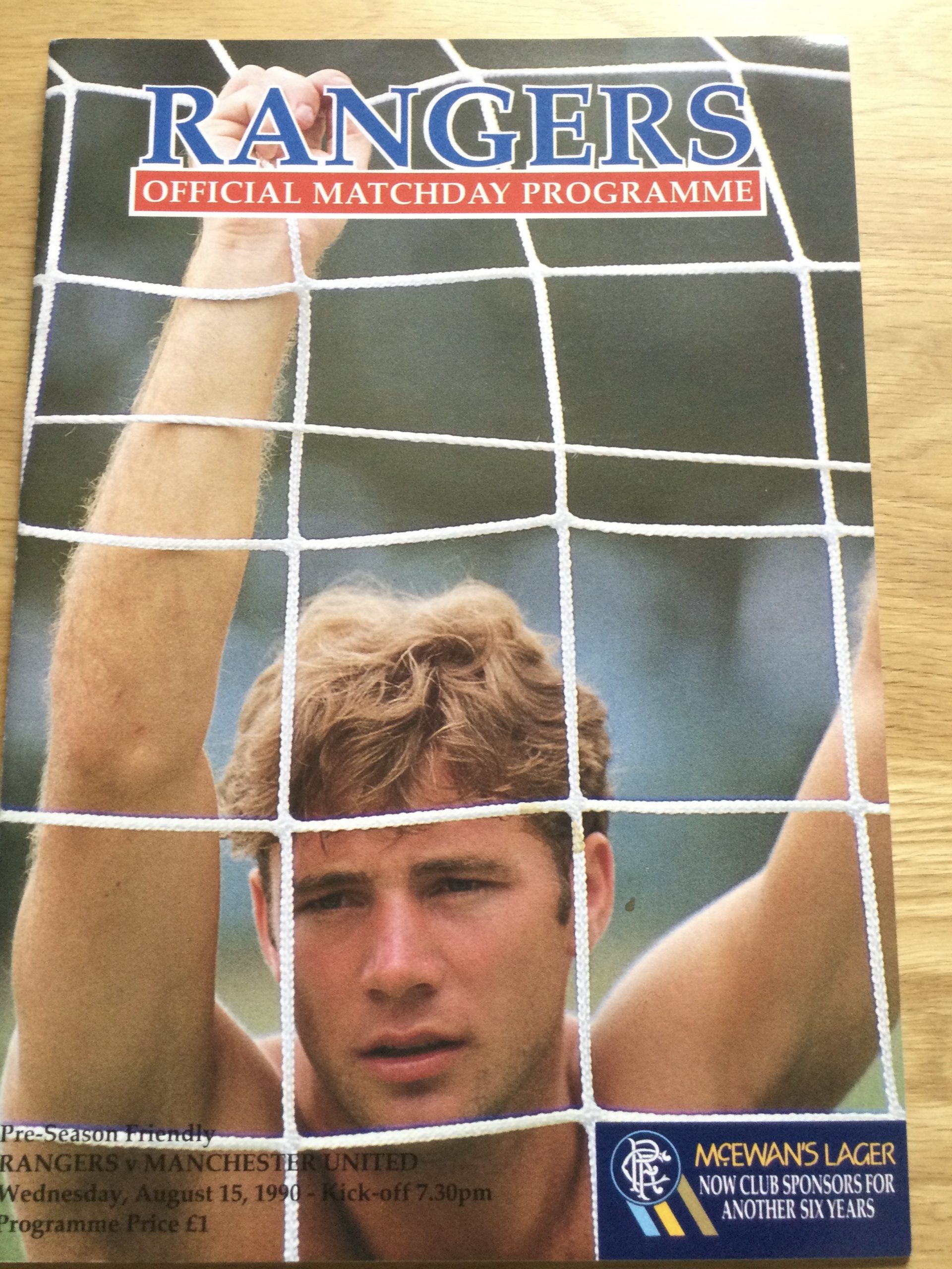 Rangers v Manchester United Pre-Season Friendly Matchday Programme 1990
