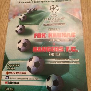 FBK Kaunas v Rangers Champions League Matchday Programme 2000