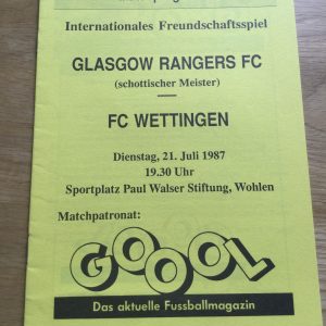 FC Wettingen v Rangers Friendly Matchday Programme 1987