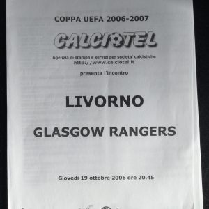 Livorno v Rangers UEFA Cup (Press Copy) Matchday Programme 2006