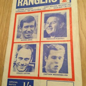 Rangers v Bayern Munich Fairs Cup Matchday Programme 1970