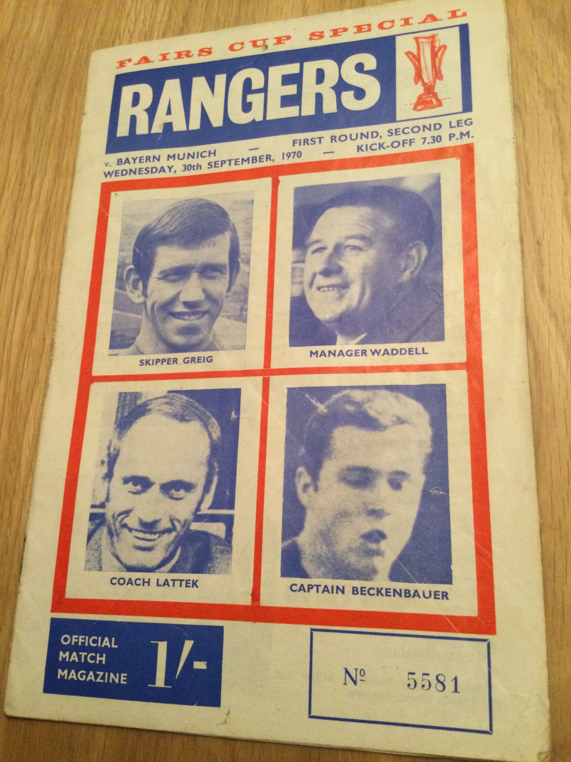 Rangers v Bayern Munich Fairs Cup Matchday Programme 1970