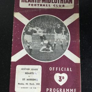 Heart of Midlothian (Hearts) v St Mirren League Matchday Programme 1959