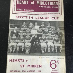 Heart of Midlothian (Hearts) v St Mirren League Cup Matchday Programme 1960