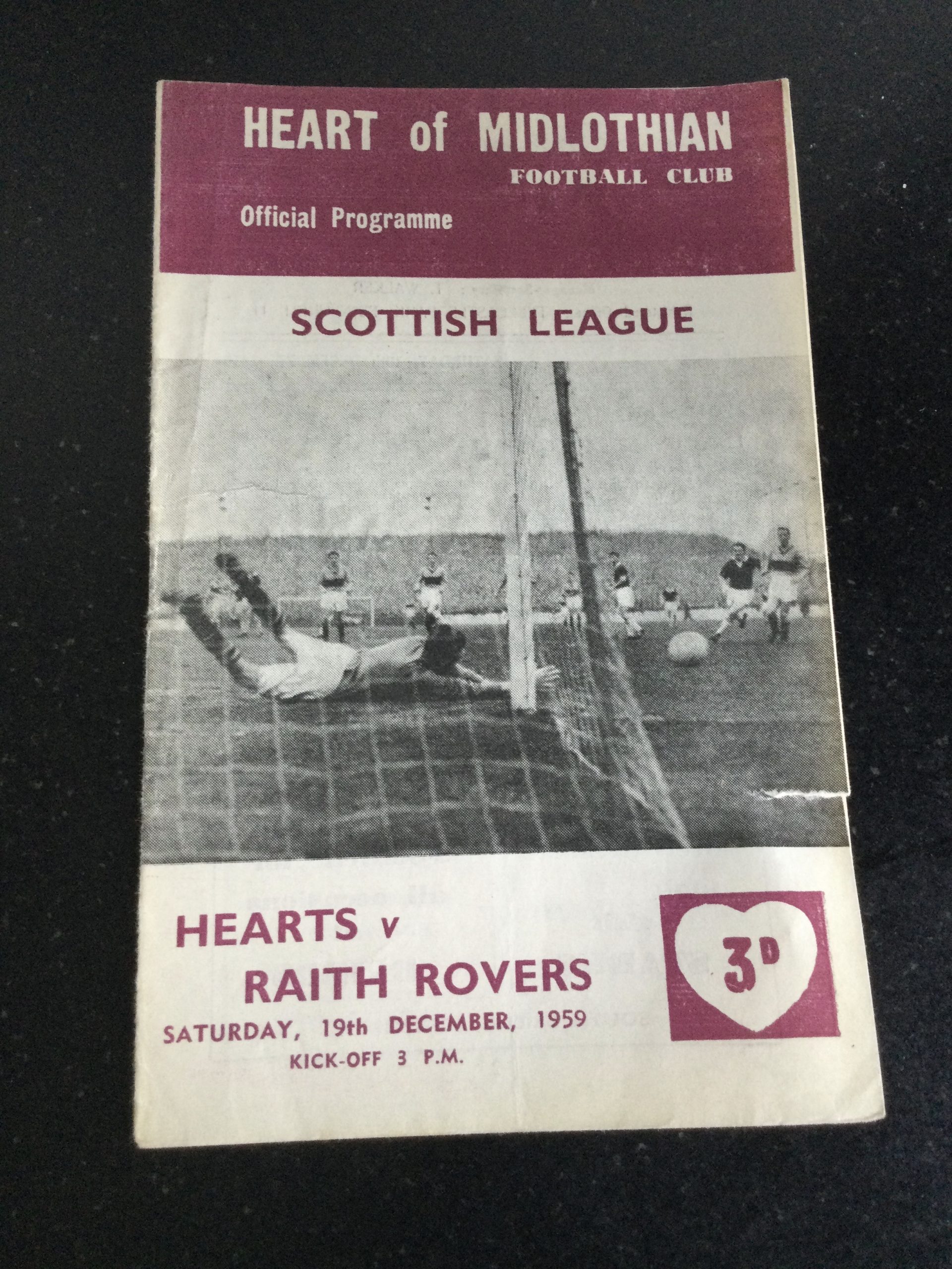 Heart of Midlothian (Hearts) v Raith Rovers League Matchday Programme 1959