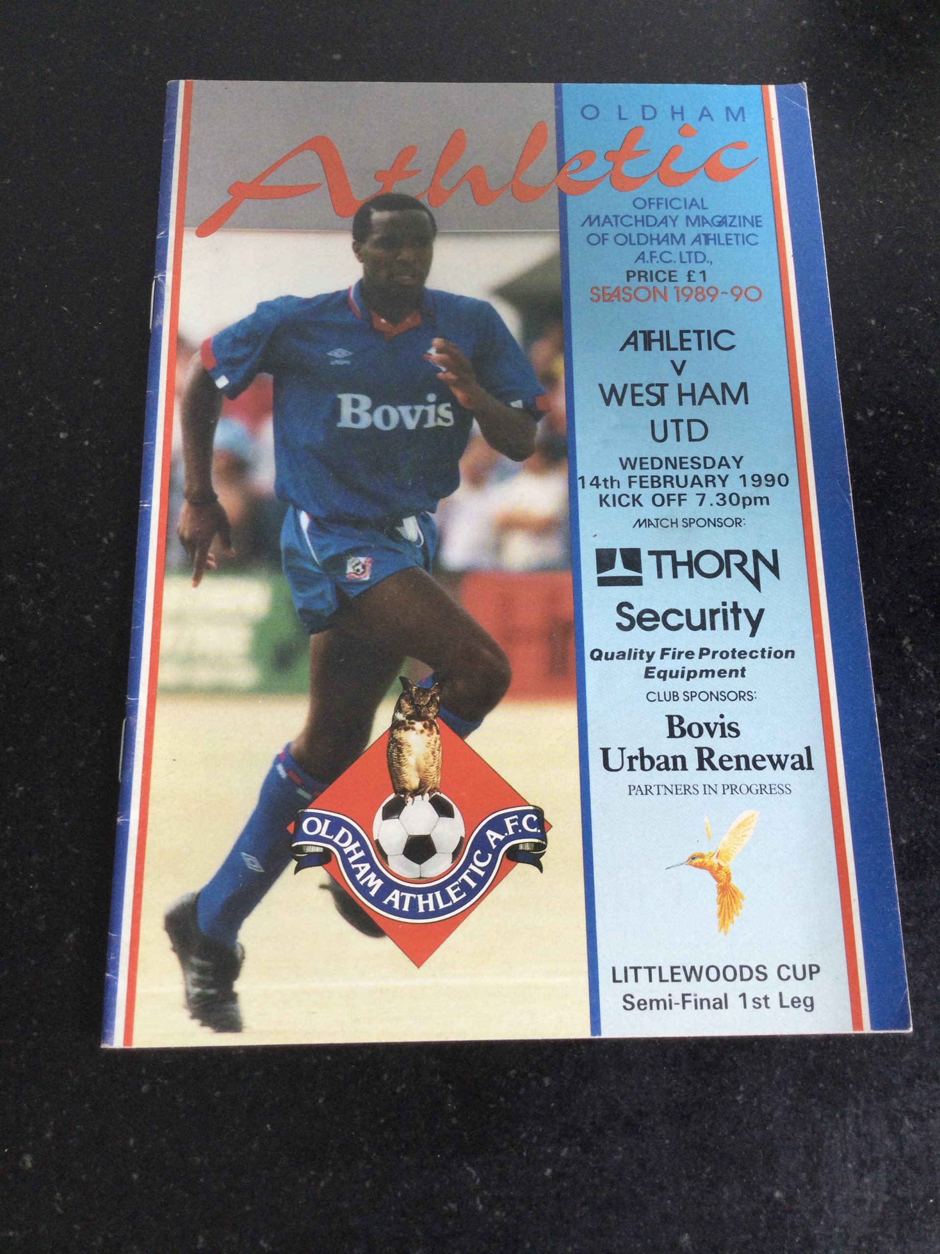 Oldham Athletic v West Ham United League Cup Semi Final Matchday Programme 1990