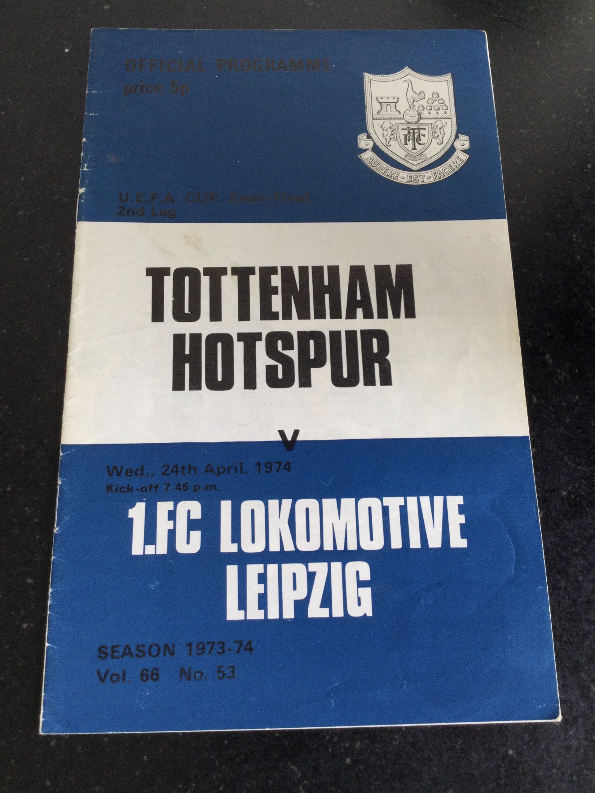 Tottenham Hotspur v Lokomotive Leipzig UEFA Cup Matchday Programme 1974
