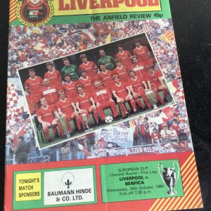 Liverpool v Benfica European Cup Matchday Programme 1984
