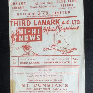 Third Lanark v Dunfermline Athletic League Matchday Programme 1959