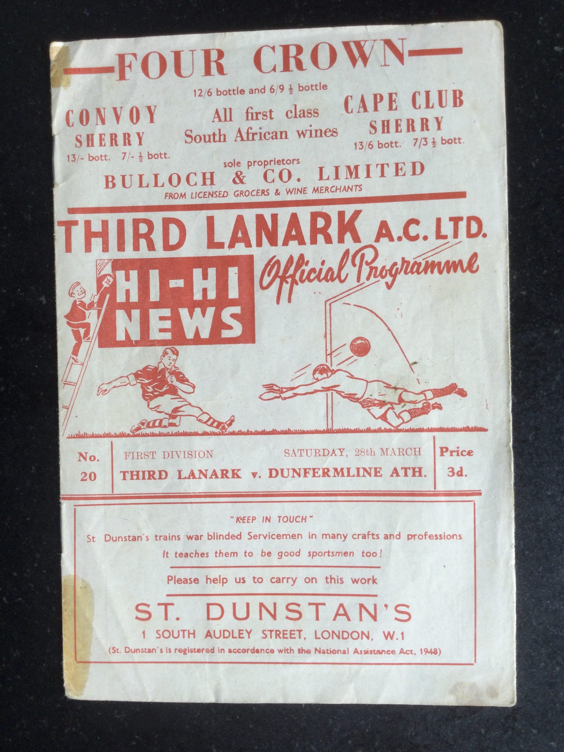 Third Lanark v Dunfermline Athletic League Matchday Programme 1959