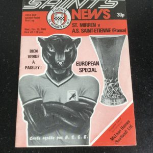 St Mirren v Saint-Etienne UEFA Cup Matchday Programme 1980