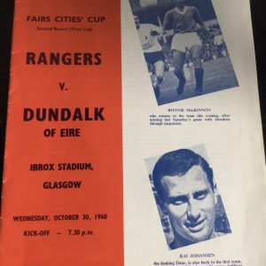 Rangers v Dundalk Fairs Cup Matchday Programme 1968