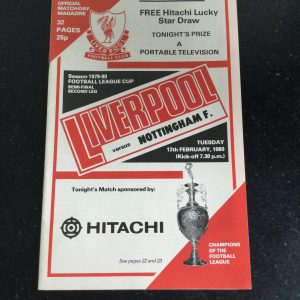 Liverpool v Nottingham Forest League Cup Matchday Programme 1980