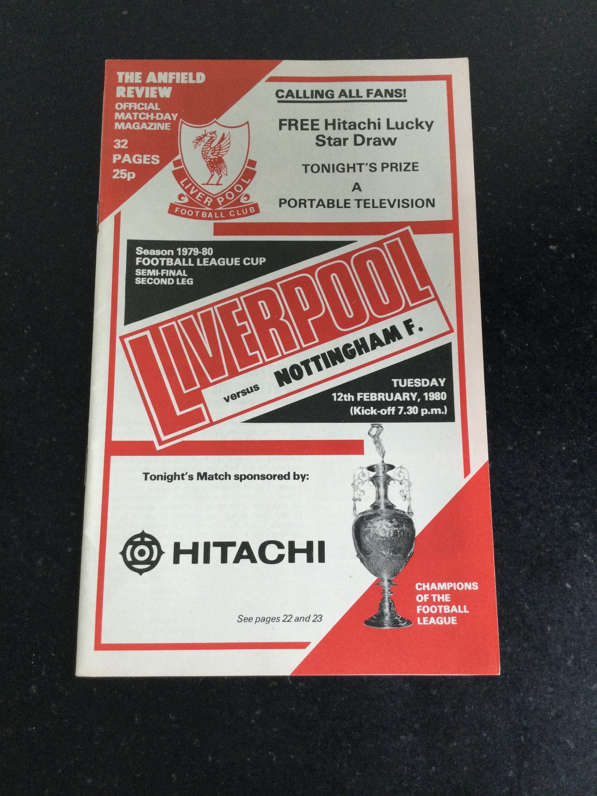 Liverpool v Nottingham Forest League Cup Matchday Programme 1980