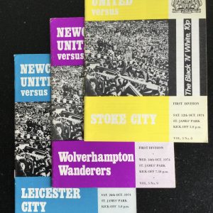 Newcastle United v Stoke City,Wolves & Leicester City Matchday Programmes 1974
